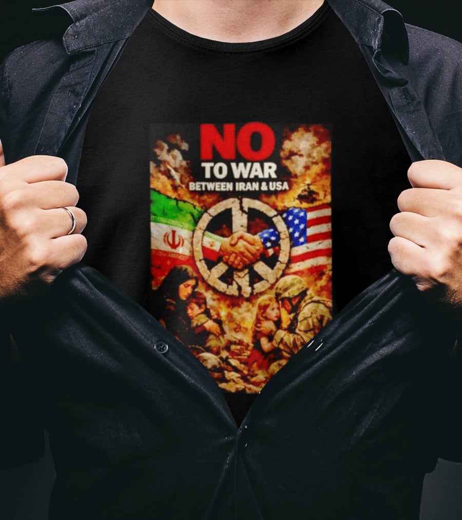 No War Between Iran USA Peace Sign Flag Handshake Unity T-Shirt