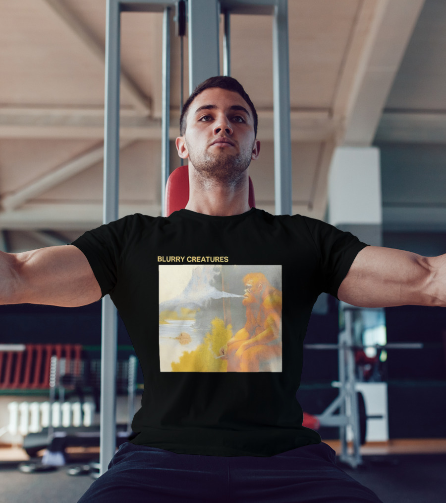 Bigfoot Blurry Creatures Smoking By Lake Mountain Scene T-Shirt