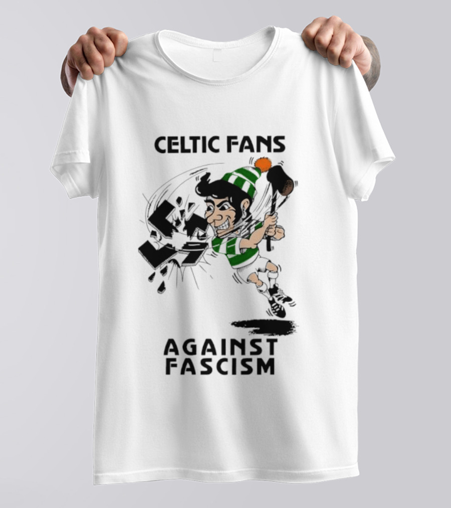 Celtic Fans Against Fascism Irish Character And Broken Swastika T-Shirt