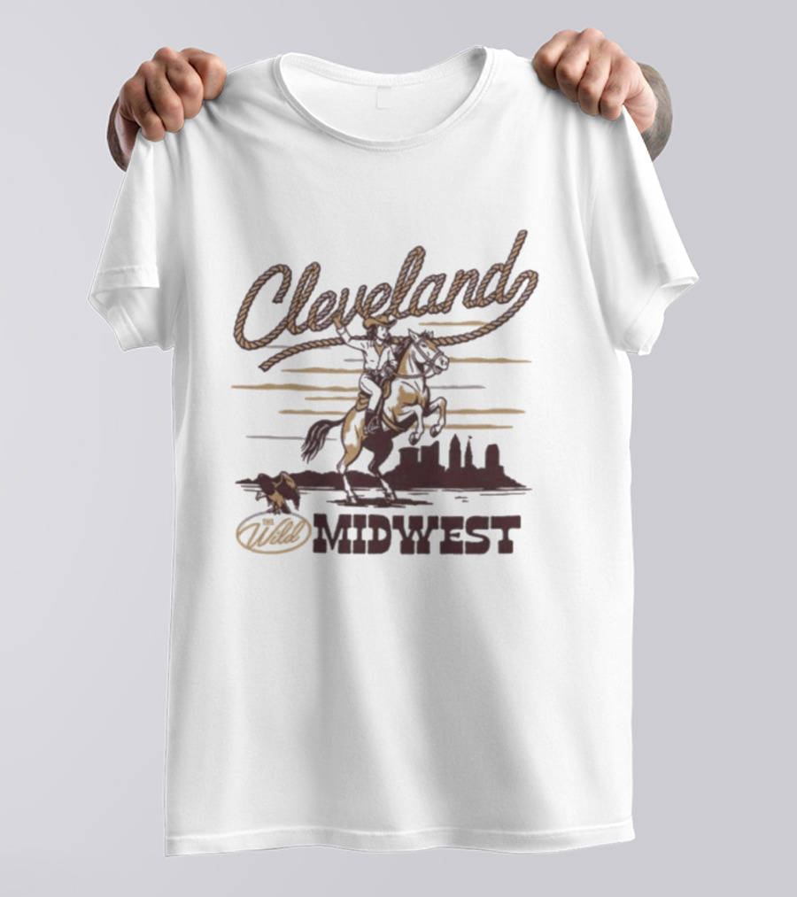 Cleveland Wild Midwest Cowgirl Roping Skyline Adventure T-Shirt