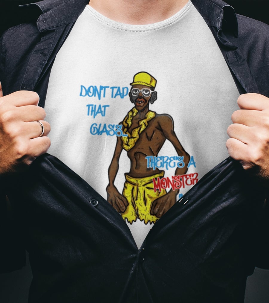 Don't Tap That Glass There's A Monster In It Yellow Outfit Ruffled Collar Sunglasses T-Shirt