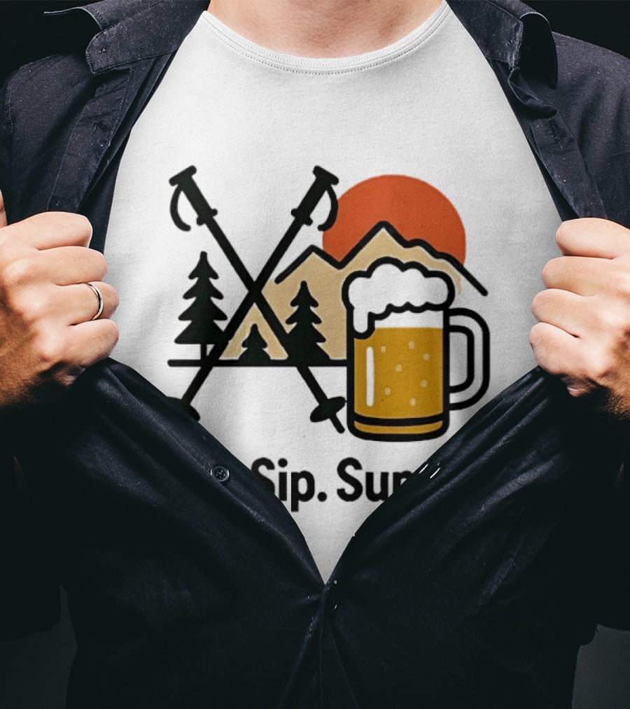 Ski Sip Sunset Mountain Beer Adventure T-Shirt