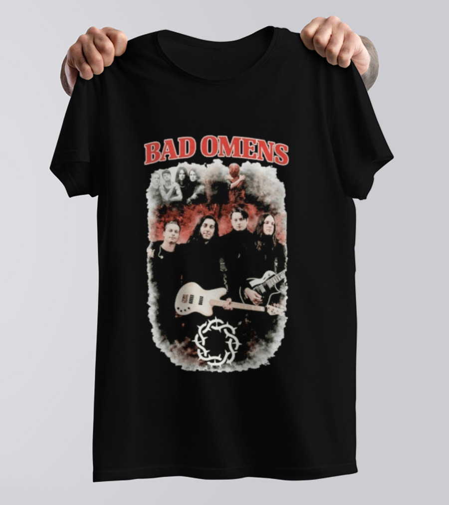 BAD OMENS Band Bootleg Circle Symbol Concert Collage T-Shirt