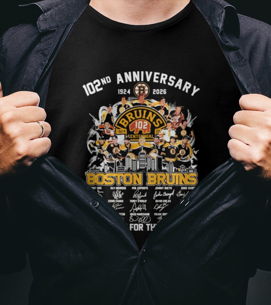 Boston Bruins 102nd Anniversary 1924 2026 Thank You For The Memories Signatures T-Shirt