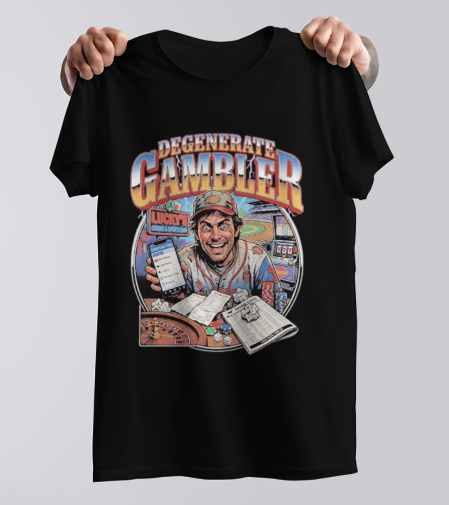 Degenerate Gambler Lucky's Casino And Sports Bar Vintage Sports Betting T-Shirt