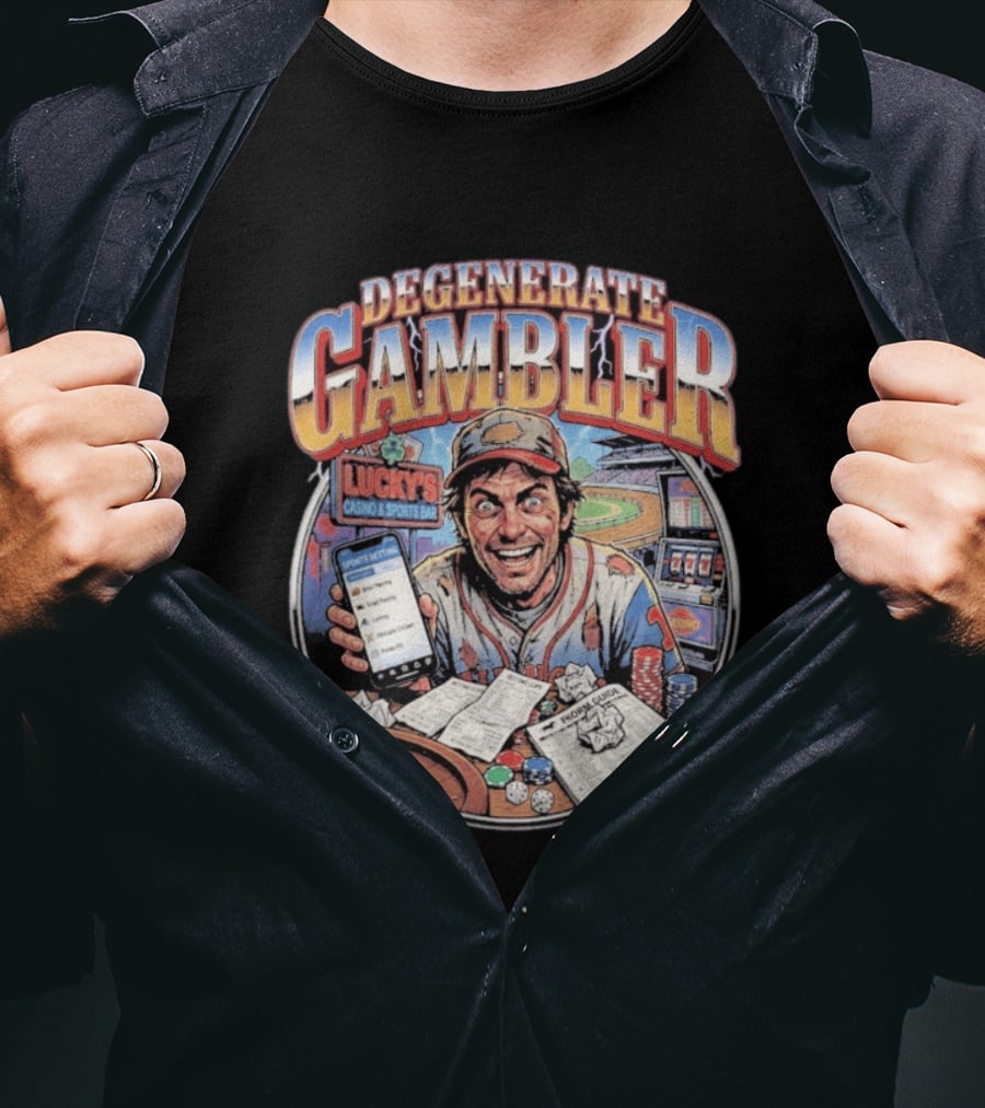 Degenerate Gambler Lucky's Casino And Sports Bar Vintage Sports Betting T-Shirt