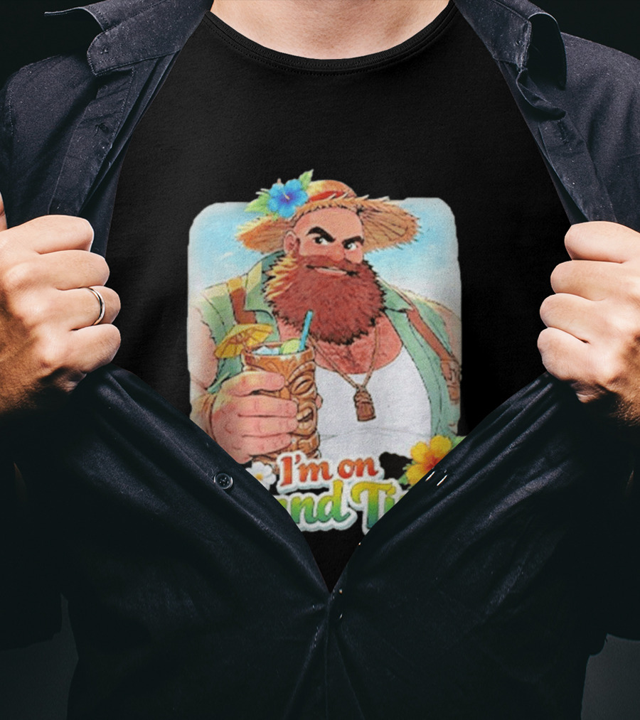 I'm On Island Time Tropical Relaxation With Tiki Drink And Hawaiian Flower T-Shirt