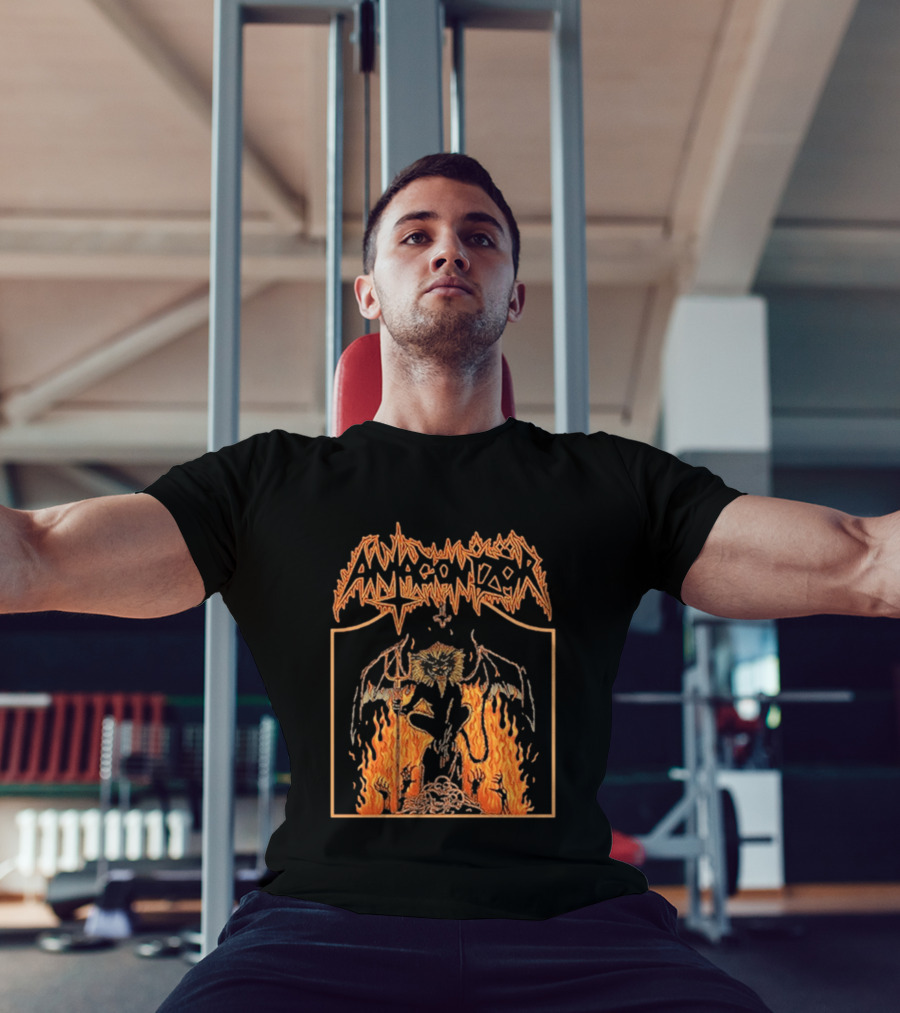 Antagonizör Into The Fires Flaming Skull Metal Demon T-Shirt