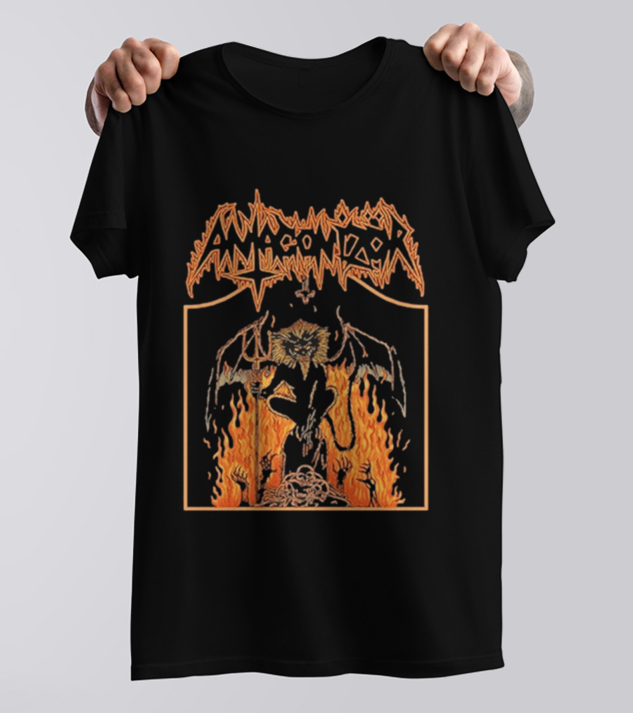 Antagonizör Into The Fires Flaming Skull Metal Demon T-Shirt