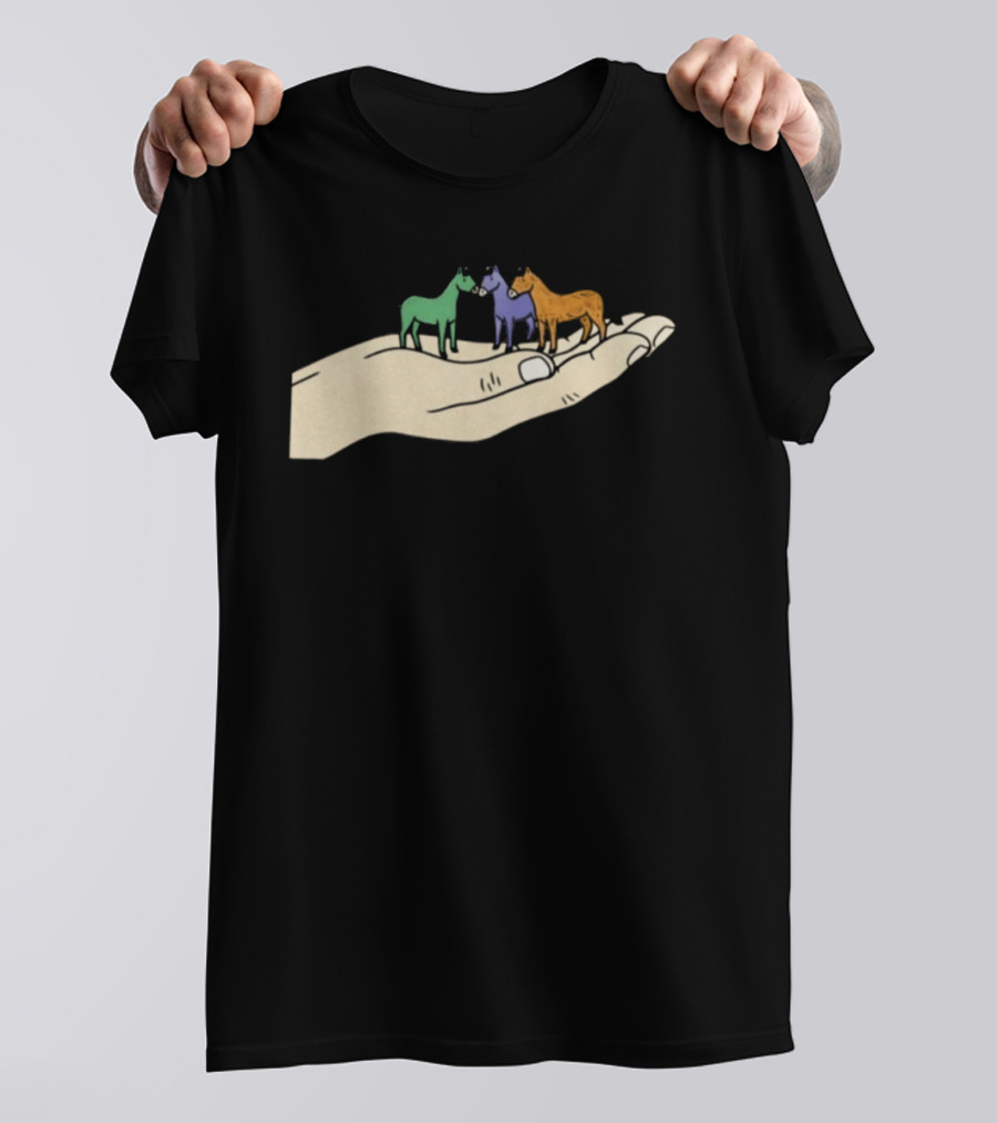 Hold Your Horses 2026 Hand Holding Colorful Figurines T-Shirt
