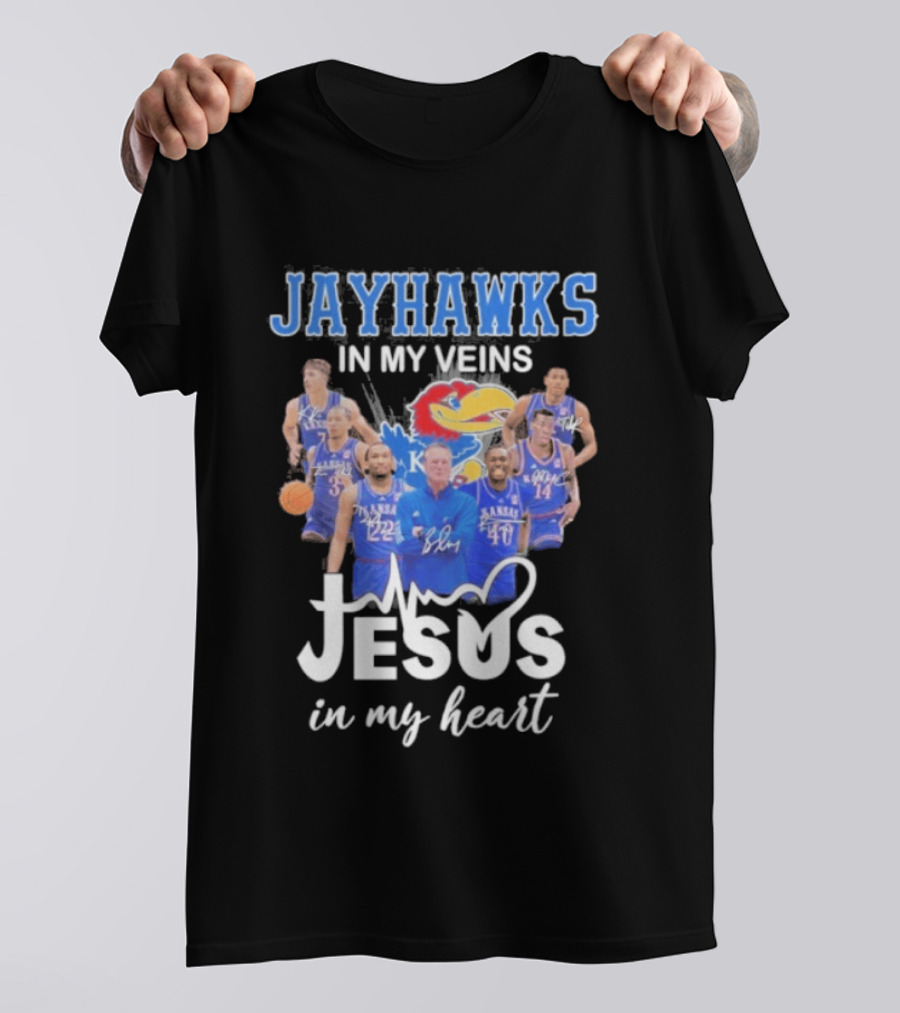 Kansas Jayhawks In My Veins Jesus In My Heart T-Shirt