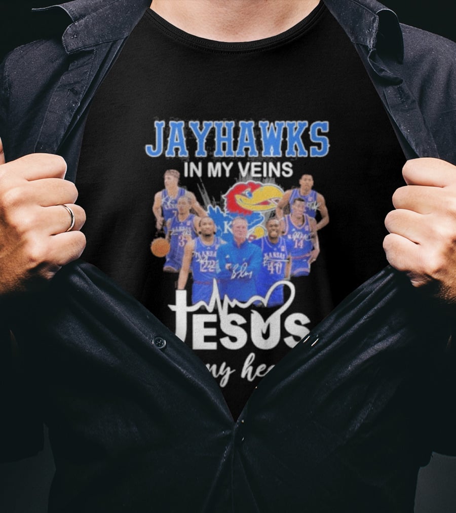 Kansas Jayhawks In My Veins Jesus In My Heart T-Shirt
