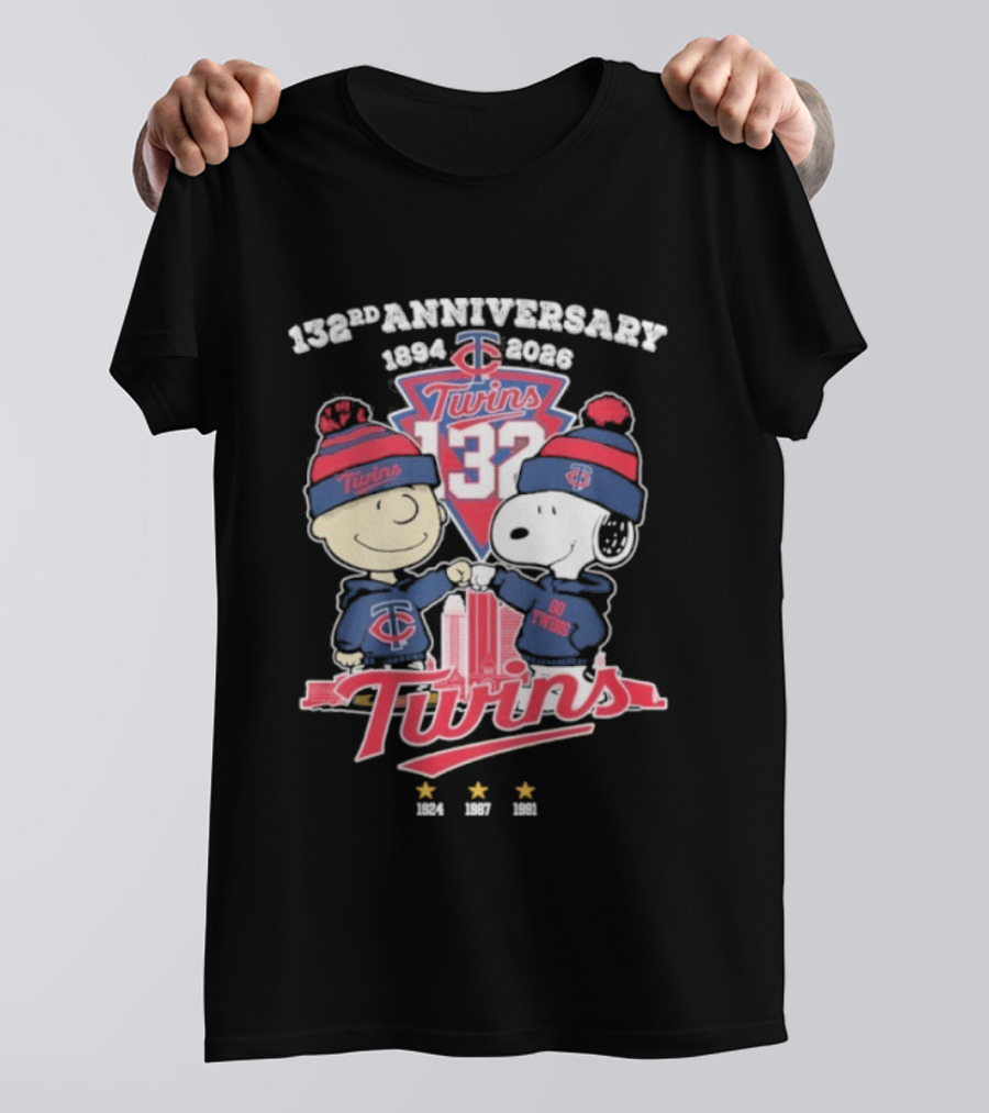 Peanuts Fistbump Minnesota Twins 132nd Anniversary 1894 2026 T-Shirt