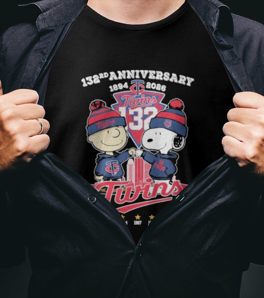 Peanuts Fistbump Minnesota Twins 132nd Anniversary 1894 2026 T-Shirt