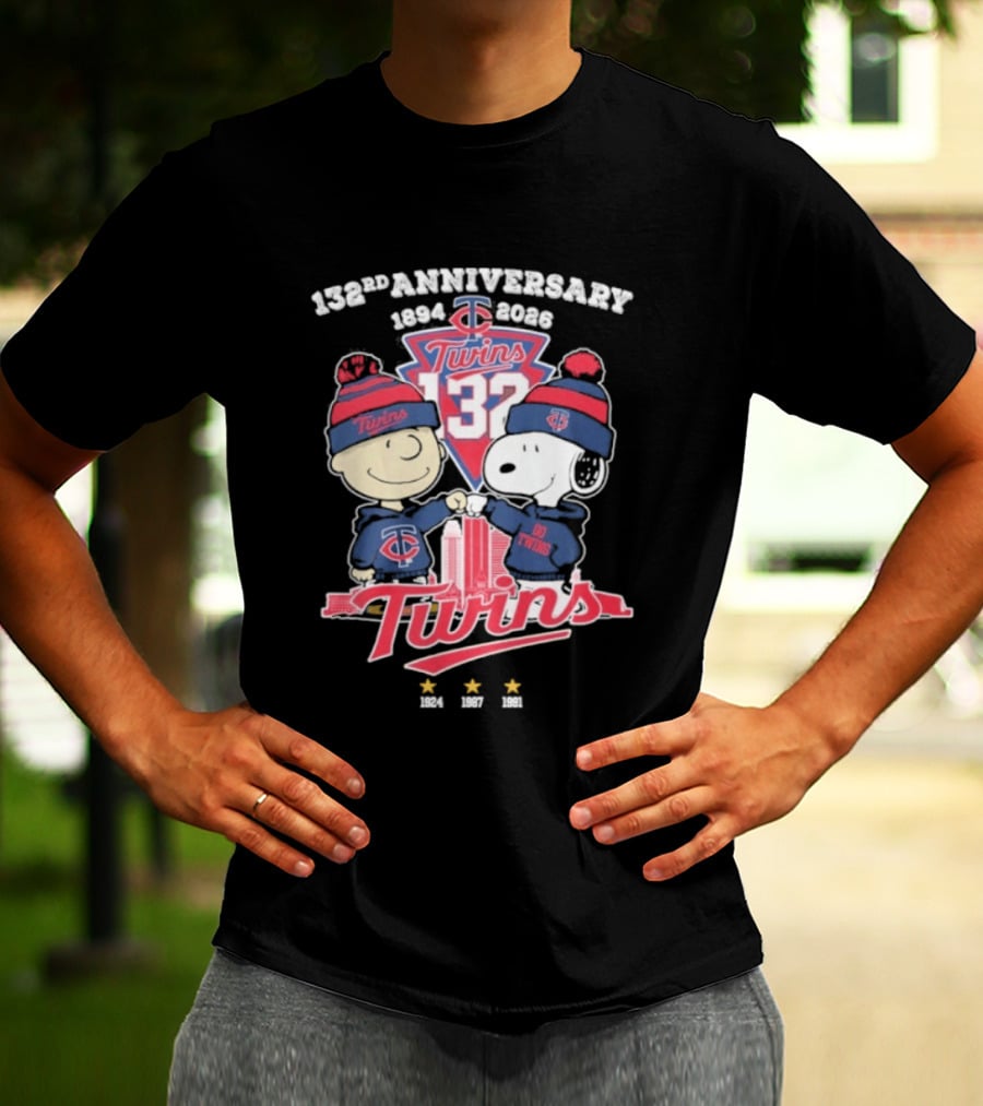 Peanuts Fistbump Minnesota Twins 132nd Anniversary 1894 2026 T-Shirt