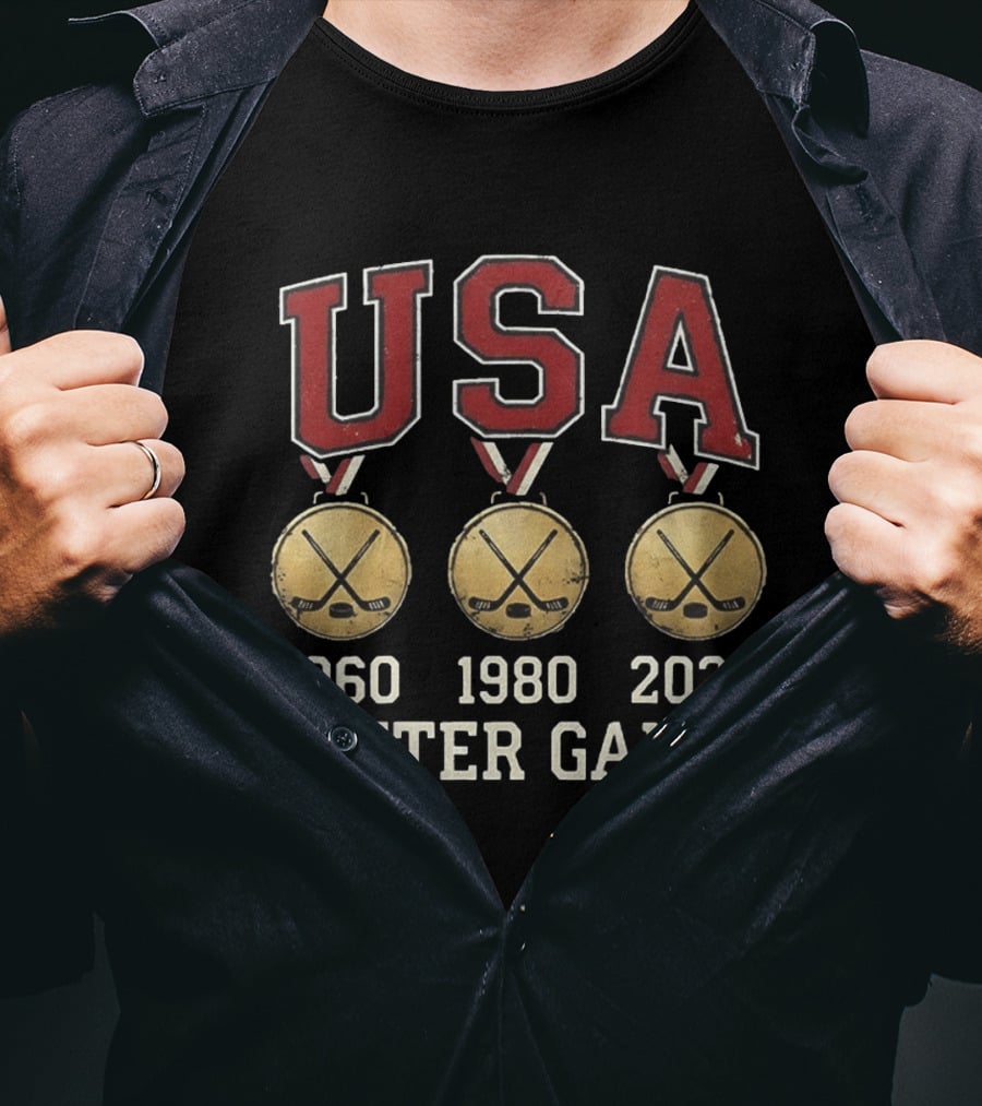 USA Winter Games 1960 1980 2026 Medals Hockey T-Shirt
