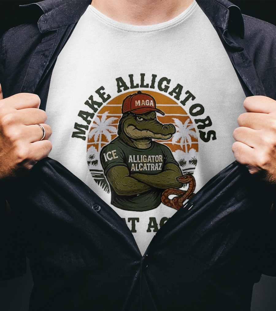 MAGA Alligator Alcatraz Make Alligators Great Again ICE Tropical Trees T-Shirt