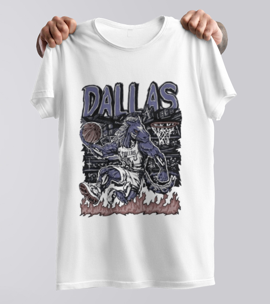 Dallas Mavericks Champ Cartoon Basketball Player Fire Hoops T-Shirt
