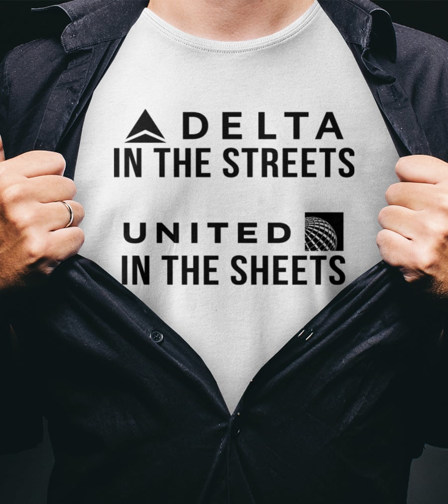 Delta In The Streets United In The Sheets White Clever Aviation Reference T-Shirt