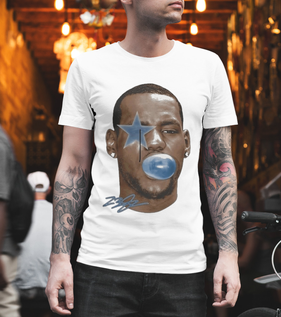 Lebron James Bubble Gum Blue Star Face T-Shirt