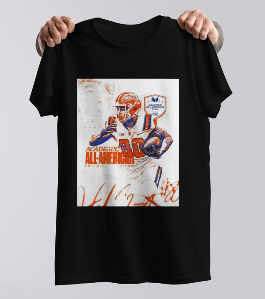 Academic All American Hank Beatty 80 Illinois Fighting Illini Football Team T-Shirt