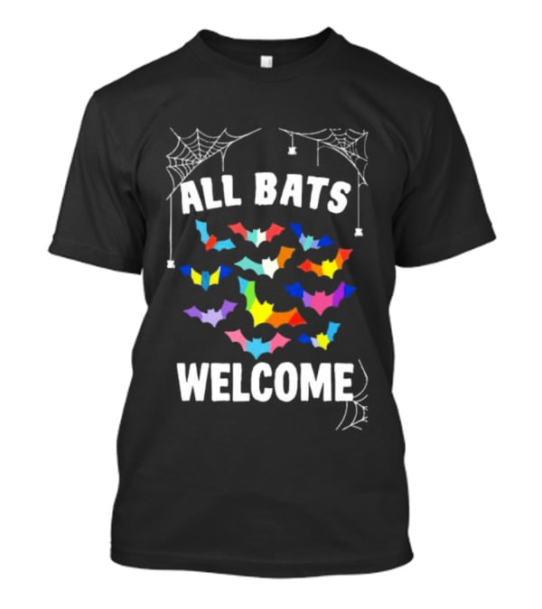 All Bats Welcome Colorful Bats And Spiderwebs T-Shirt