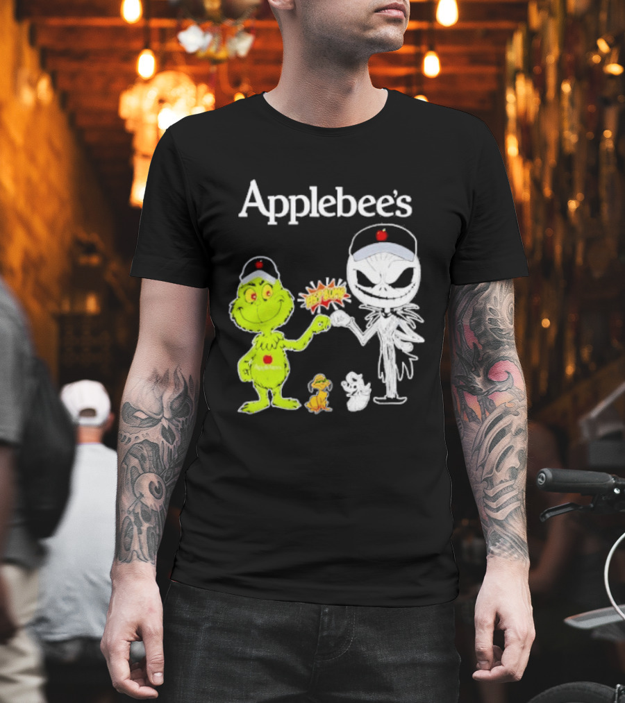 Applebee's Grinch And Jack Skellington Fist Bump Halloween Bash T-Shirt
