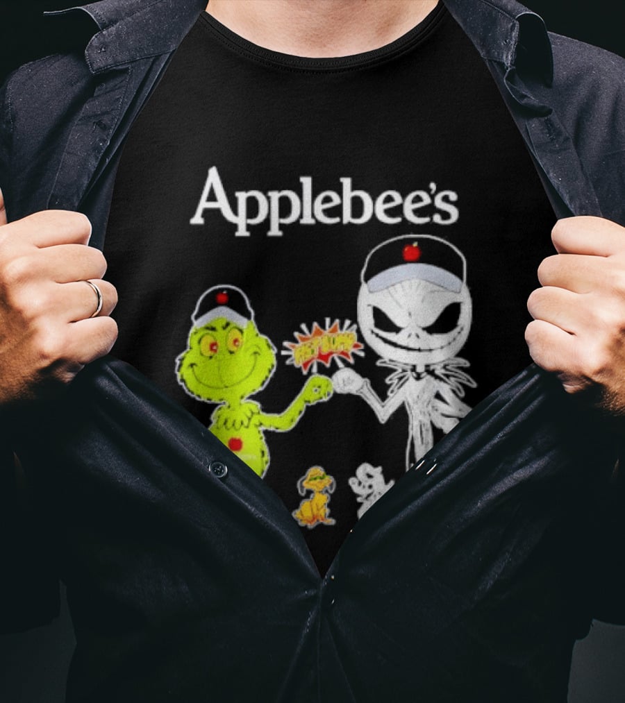 Applebee's Grinch And Jack Skellington Fist Bump Halloween Bash T-Shirt