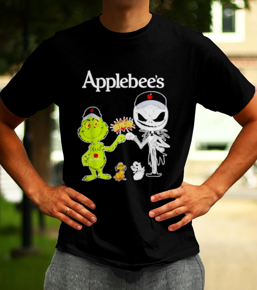 Applebee's Grinch And Jack Skellington Fist Bump Halloween Bash T-Shirt