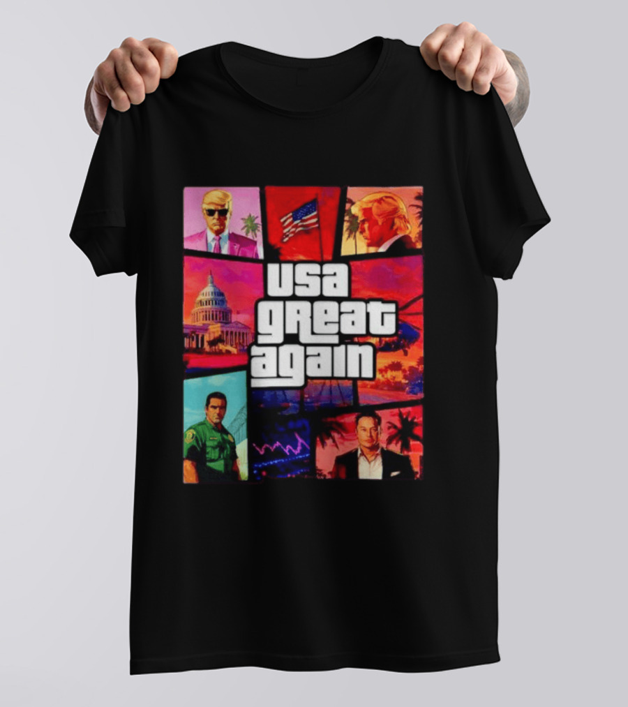 Donald Trump Elon Musk USA Great Again Capitol Flag T-Shirt