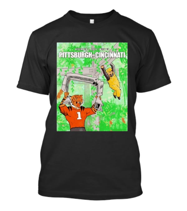 Pittsburgh Steelers Vs Cincinnati Bengals December 1 2024 Week 13 Cartoon Tiger And Construction Worker Jungle Showdown T-Shirt
