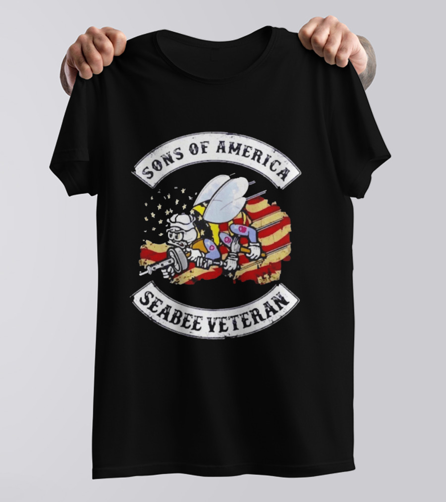 Sons Of America Seabee Veteran US Flag Military Pride T-Shirt