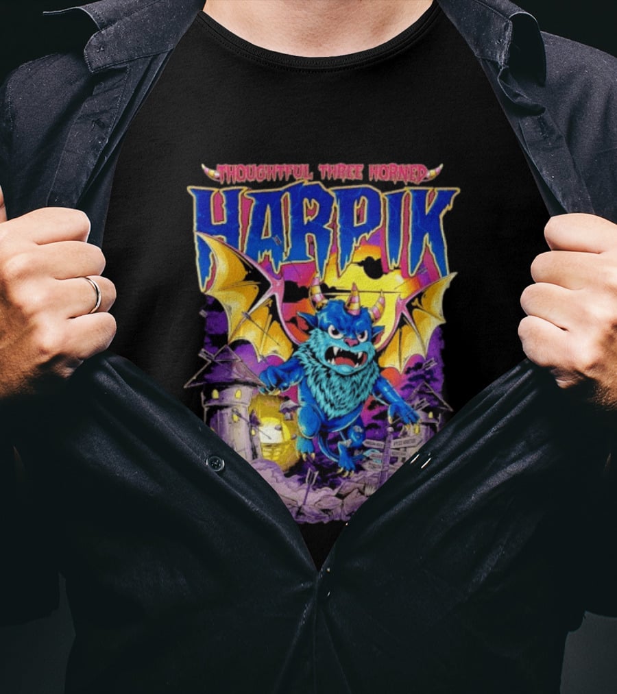 Thoughtful Three Horned Harpik Monster Panorama T-Shirt