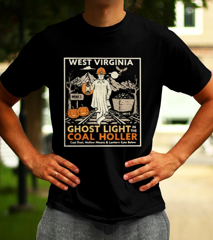 West Virginia Ghost Light In The Coal Holler Halloween Lantern Pumpkins Mountains T-Shirt