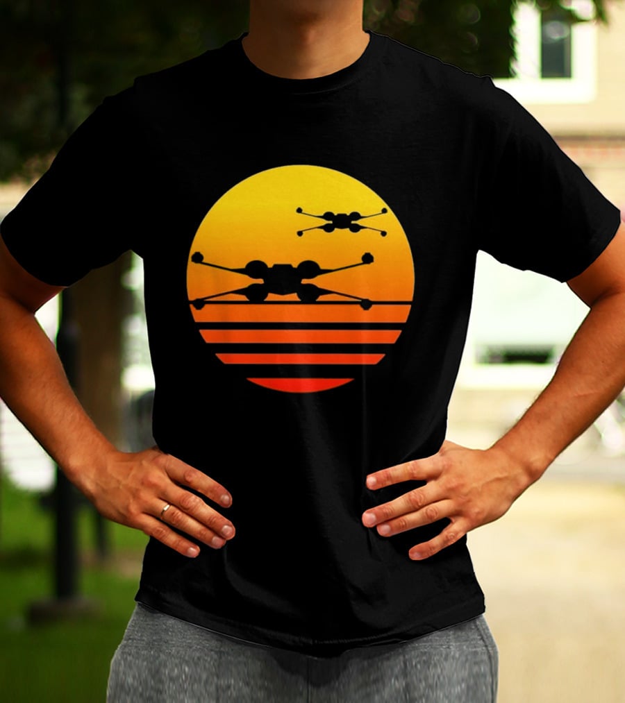Ctrljoy X Wing Sunset Retro Sci Fi Aesthetic T-Shirt