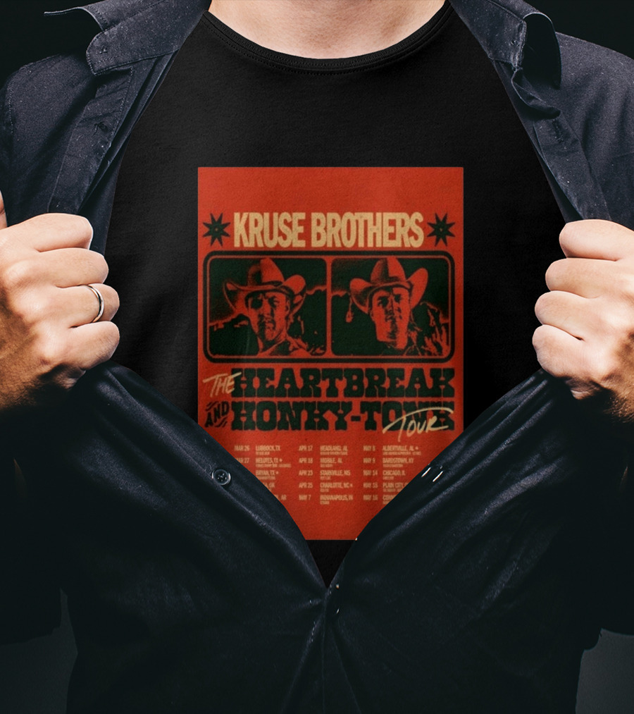 Kruse Brothers Heartbreak And Honky Tonk Tour 2026 Concert Dates T-Shirt