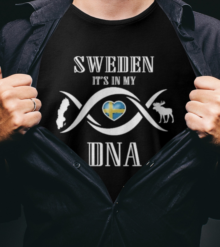 Sweden It's In My DNA Flag Heart With Moose And Viking T-Shirt