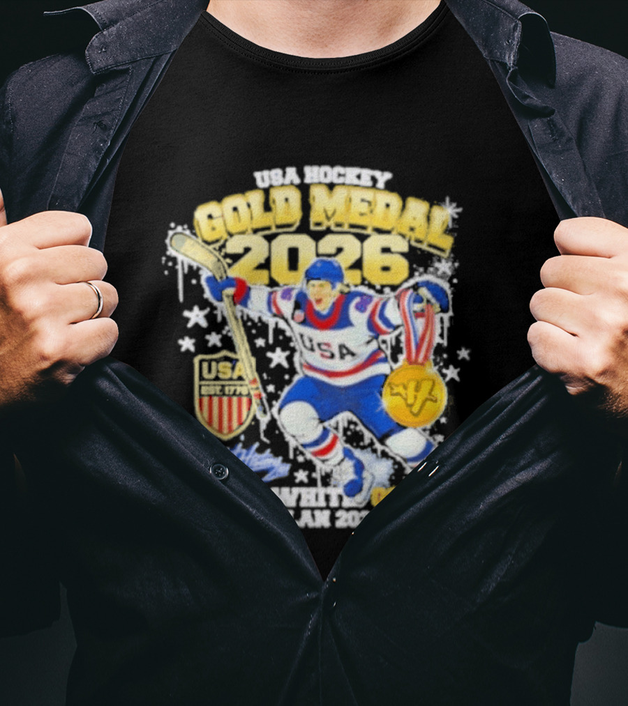 USA Hockey Gold Medal 2026 White Gold Milan 2026 USA T-Shirt