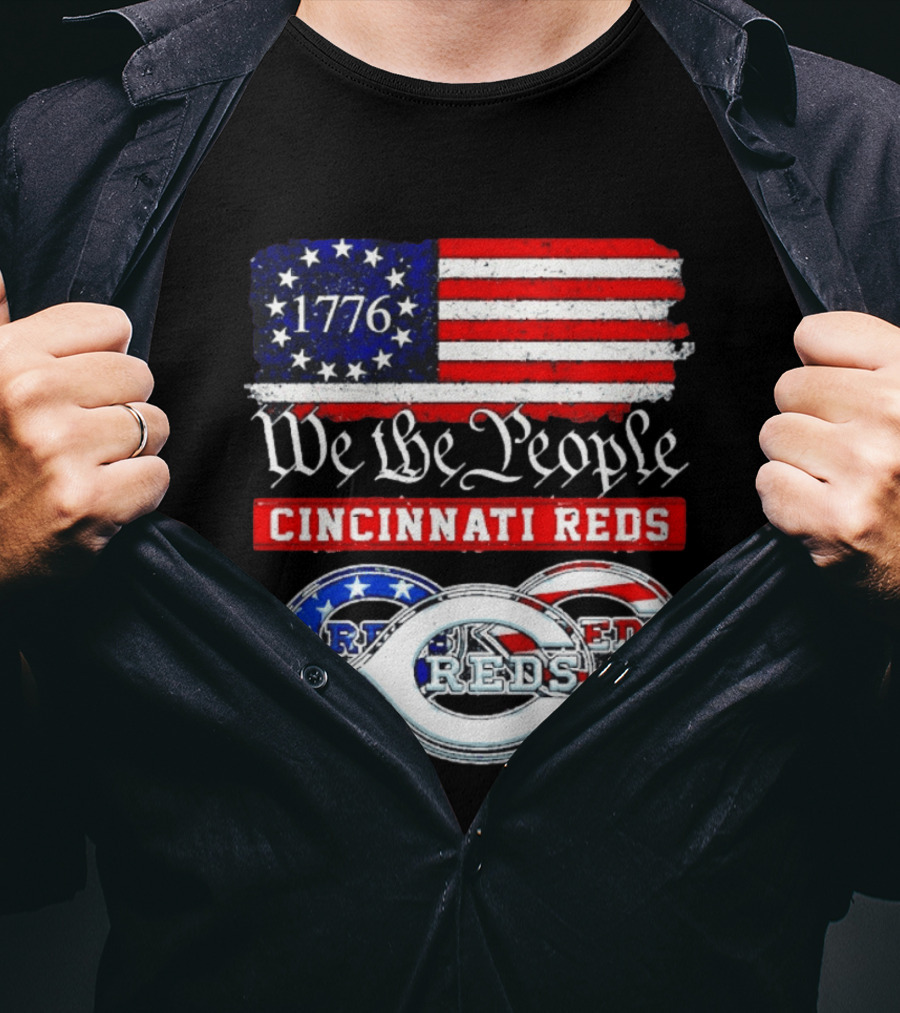 We The People 1776 Cincinnati Reds American Flag T-Shirt