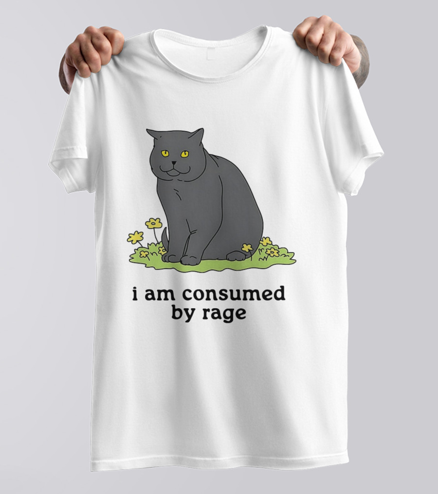 Cat I Am Consumed By Rage Sitting With Yellow Flowers T-Shirt
