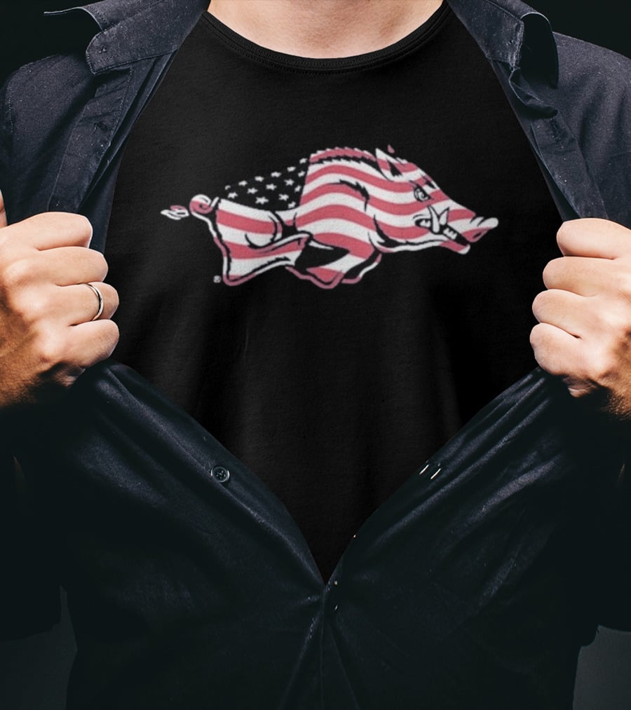 Arkansas Razorbacks USA Flag Hog T-Shirt