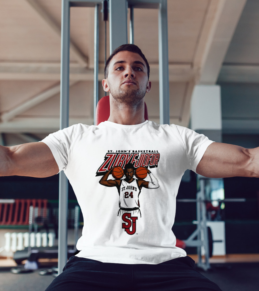 St. John's Basketball Zuby Ejiofor 24 Red Storm Pose SJ T-Shirt