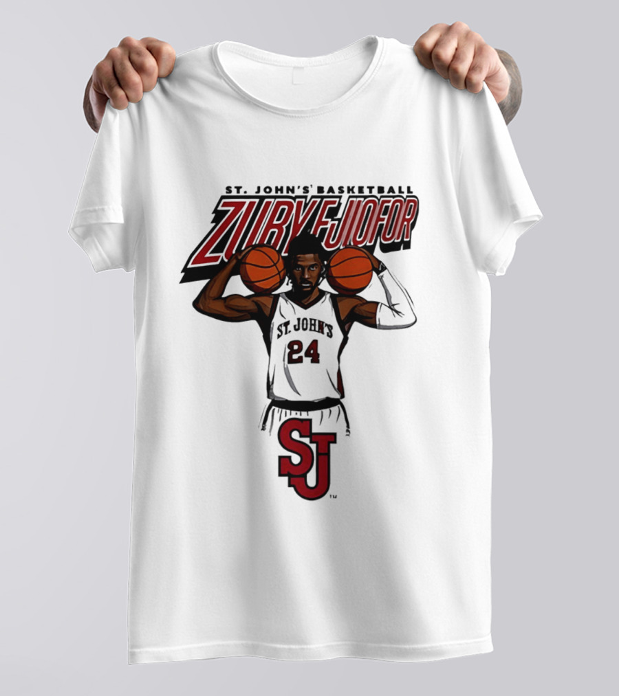 St. John's Basketball Zuby Ejiofor 24 Red Storm Pose SJ T-Shirt