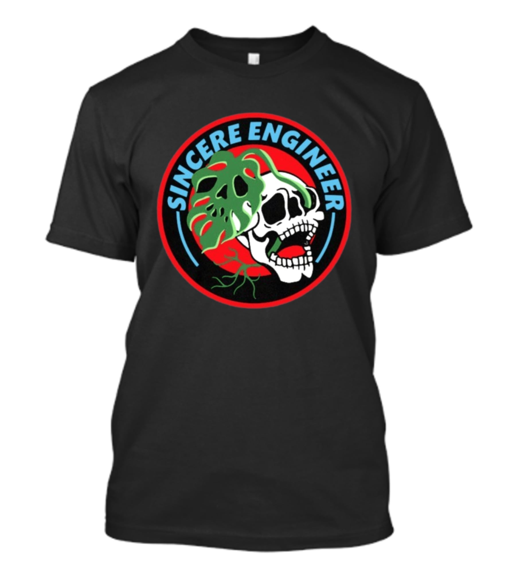 Sincere Engineer Skull Plant Circle T-Shirt