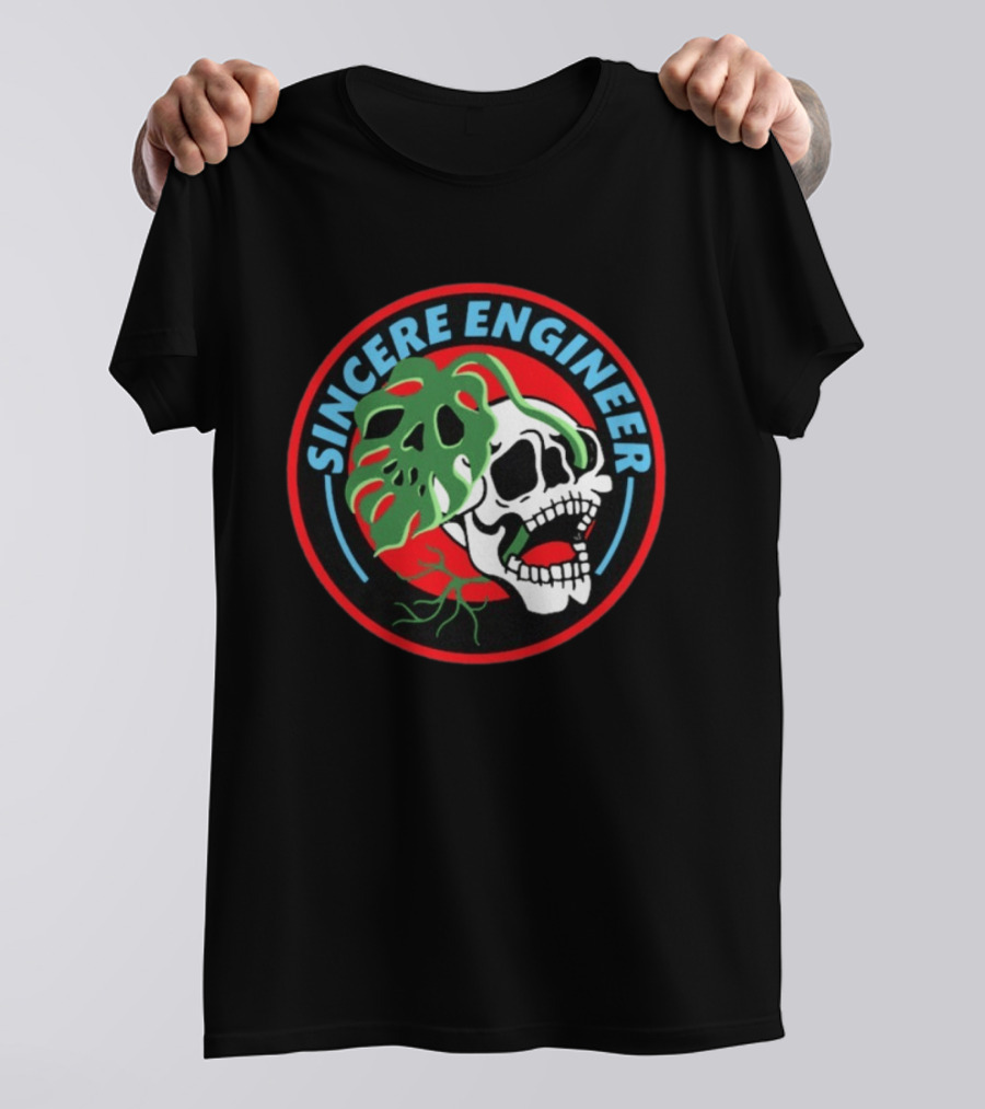Sincere Engineer Skull Plant Circle T-Shirt