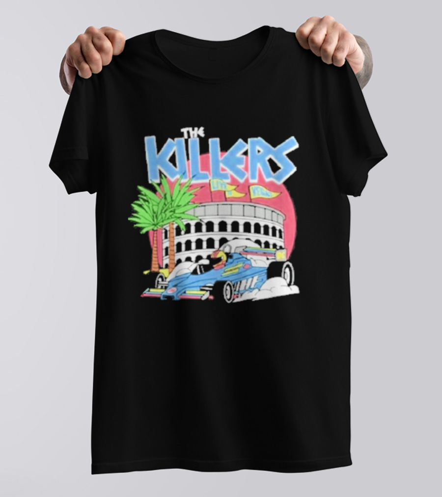 The Killers Hot Fuss Palm Trees Race Car Stadium Scene T-Shirt