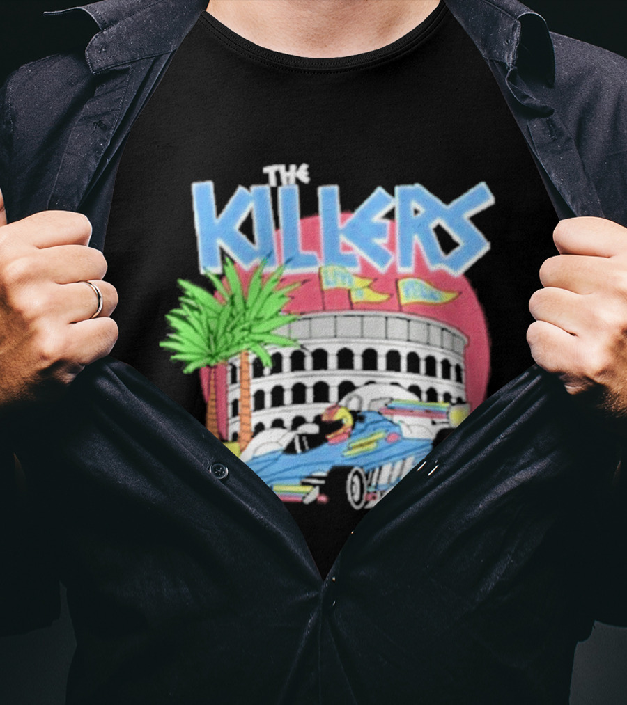 The Killers Hot Fuss Palm Trees Race Car Stadium Scene T-Shirt