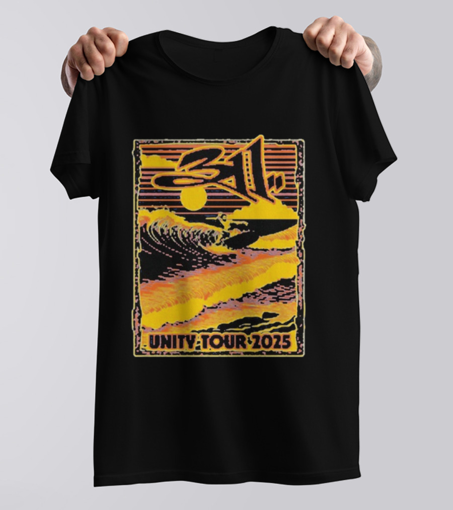 311 Unity Tour 2025 Surfer Wave Art With Sunset T-Shirt