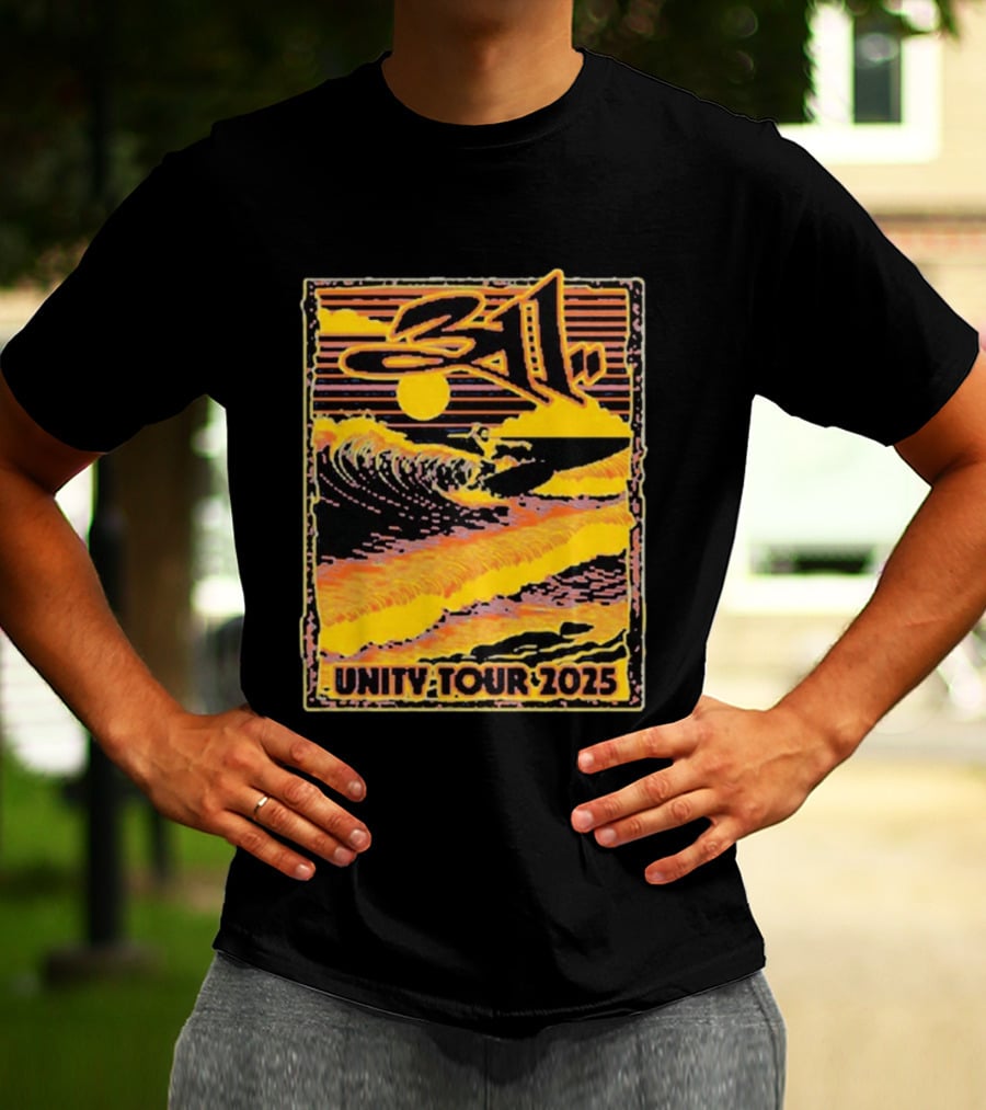 311 Unity Tour 2025 Surfer Wave Art With Sunset T-Shirt