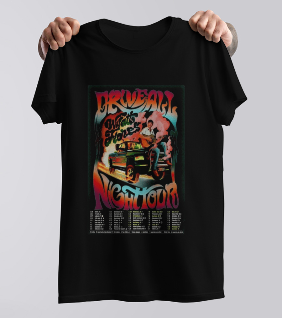 Drive All Night Wyatt Flores Tour 2026 With Retro Truck And Guitar T-Shirt